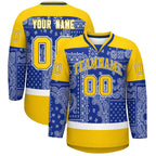 Custom Gold Royal White Cashew Flower Graffiti Pattern V-Neck Hockey Jersey