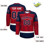 Custom Navy Red White Cashew Flower Graffiti Pattern V-Neck Hockey Jersey