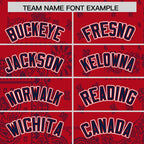 Custom Navy Red White Cashew Flower Graffiti Pattern V-Neck Hockey Jersey