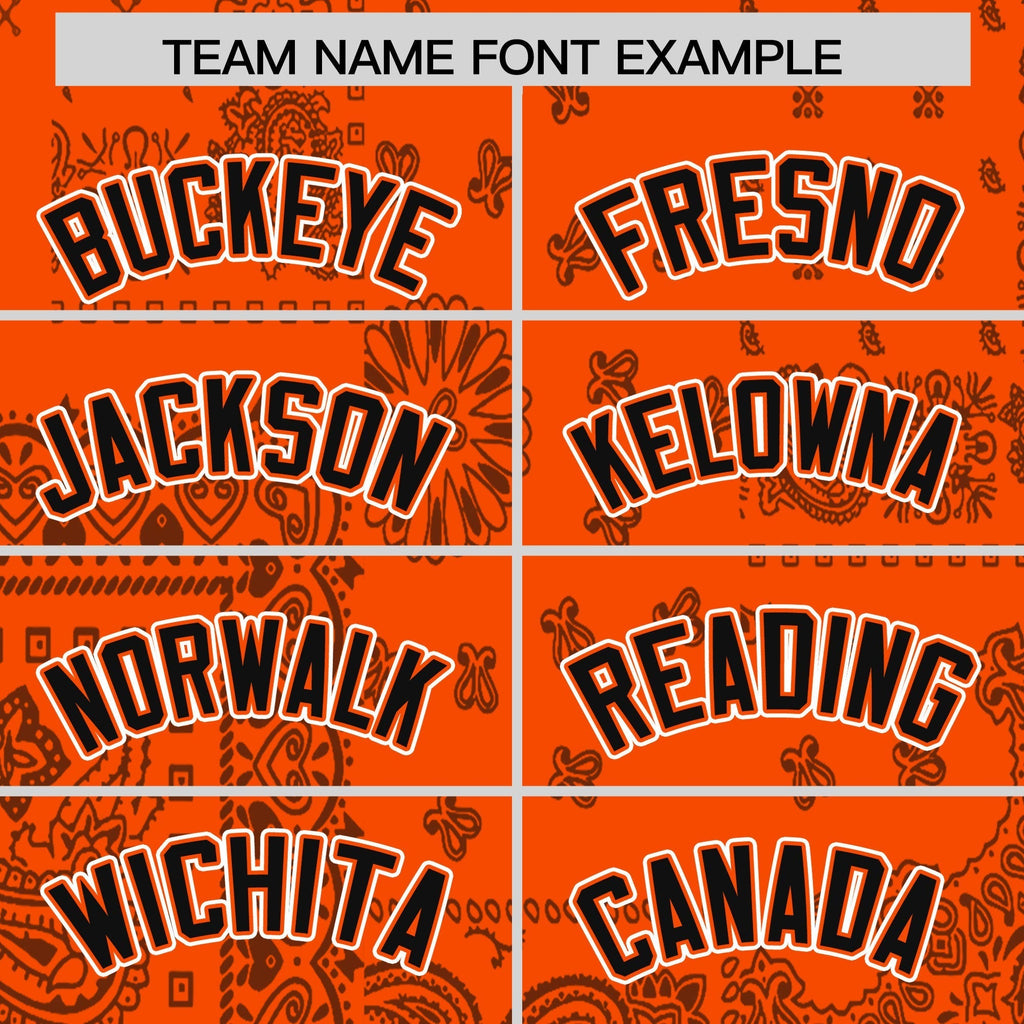 Custom Orange Black White Cashew Flower Graffiti Pattern V-Neck Hockey Jersey