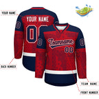 Custom Navy Red White Cashew Flower Graffiti Pattern V-Neck Hockey Jersey