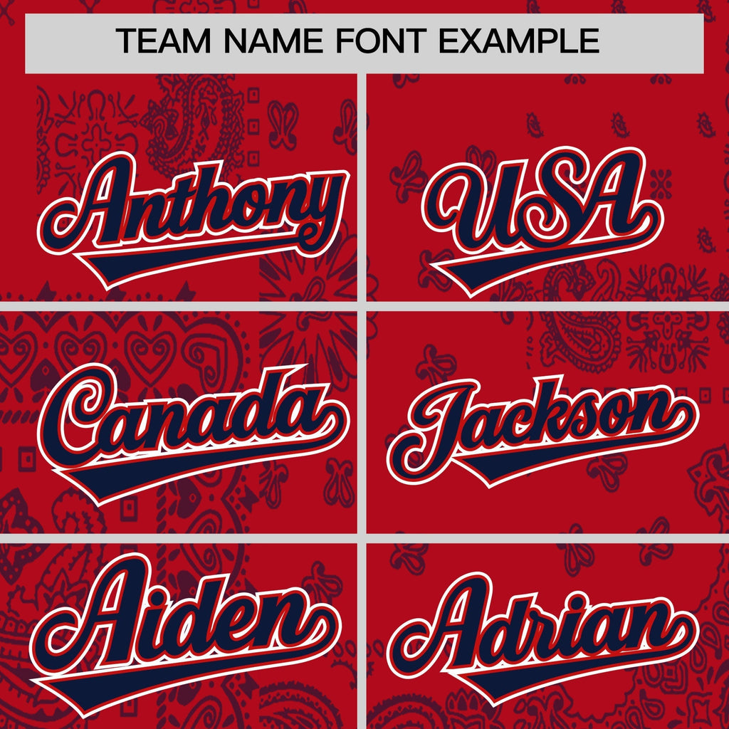 Custom Navy Red White Cashew Flower Graffiti Pattern V-Neck Hockey Jersey
