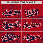 Custom Navy Red White Cashew Flower Graffiti Pattern V-Neck Hockey Jersey
