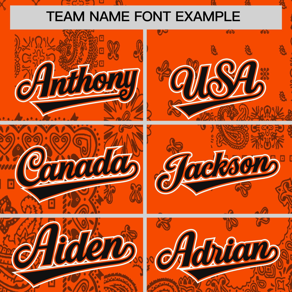 Custom Orange Black White Cashew Flower Graffiti Pattern V-Neck Hockey Jersey