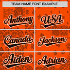 Custom Orange Black White Cashew Flower Graffiti Pattern V-Neck Hockey Jersey