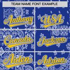 Custom Gold Royal White Cashew Flower Graffiti Pattern V-Neck Hockey Jersey