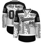 Custom Black White Cashew Flower Graffiti Pattern V-Neck Hockey Jersey