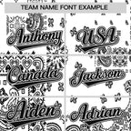 Custom Black White Cashew Flower Graffiti Pattern V-Neck Hockey Jersey