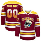 Custom Crimson Gold Ice Cream Helmet Pattern Personalized V-Neck Hockey Jersey