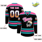 Custom Black Pink Ice Cream Helmet Pattern Personalized V-Neck Hockey Jersey