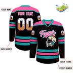 Custom Black Pink Ice Cream Helmet Pattern Personalized V-Neck Hockey Jersey