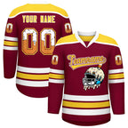 Custom Crimson Gold Ice Cream Helmet Pattern Personalized V-Neck Hockey Jersey
