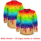 Custom Rainbow White Ice Cream Pattern Personalized V-Neck Hockey Jersey