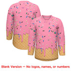 Custom Light Pink Black Ice Cream Pattern Personalized V-Neck Hockey Jersey