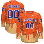 Custom Orange Royal Blue Ice Cream Pattern Personalized V-Neck Hockey Jersey