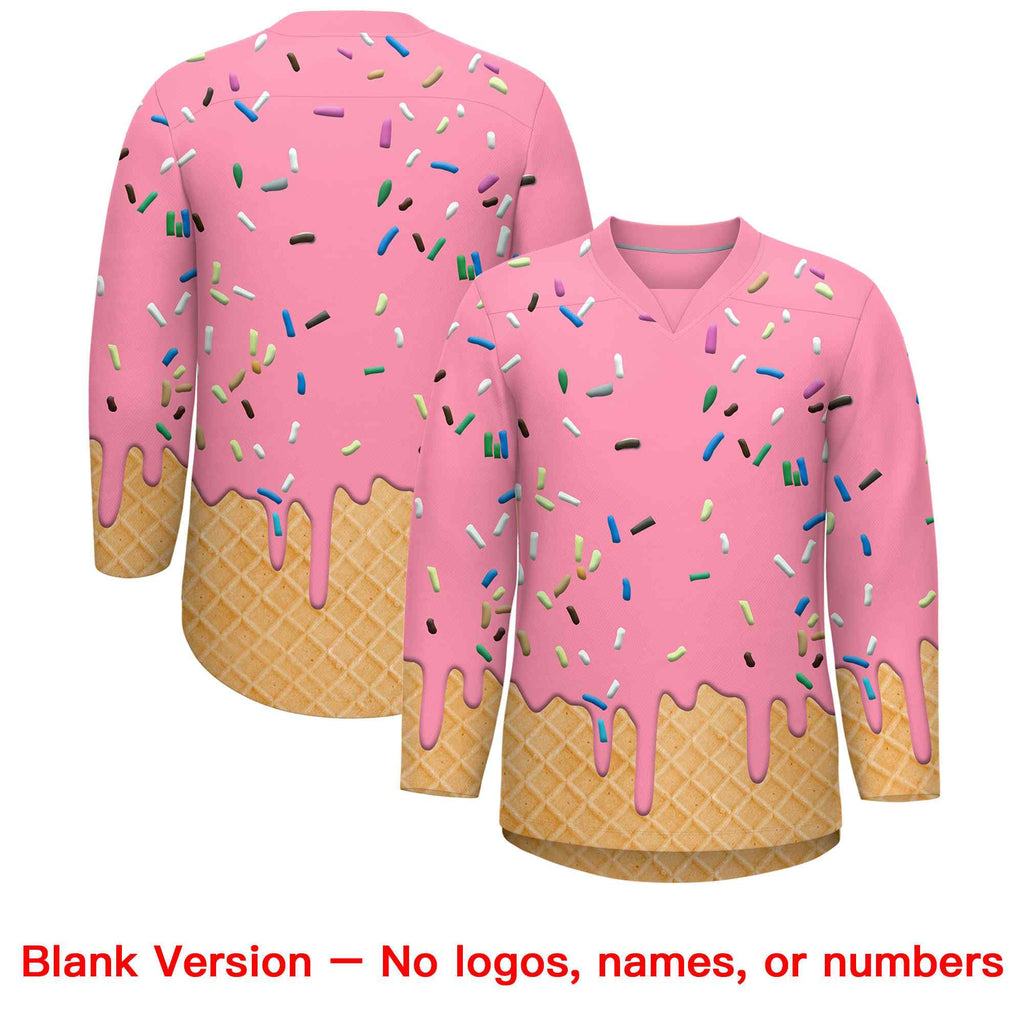 Custom Light Pink Black Ice Cream Pattern Personalized V-Neck Hockey Jersey
