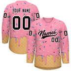 Custom Light Pink Black Ice Cream Pattern Personalized V-Neck Hockey Jersey