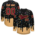 Custom Black Crimson Ice Cream Pattern Personalized V-Neck Hockey Jersey