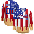 Custom American Flag White Ice Cream Pattern Personalized V-Neck Hockey Jersey