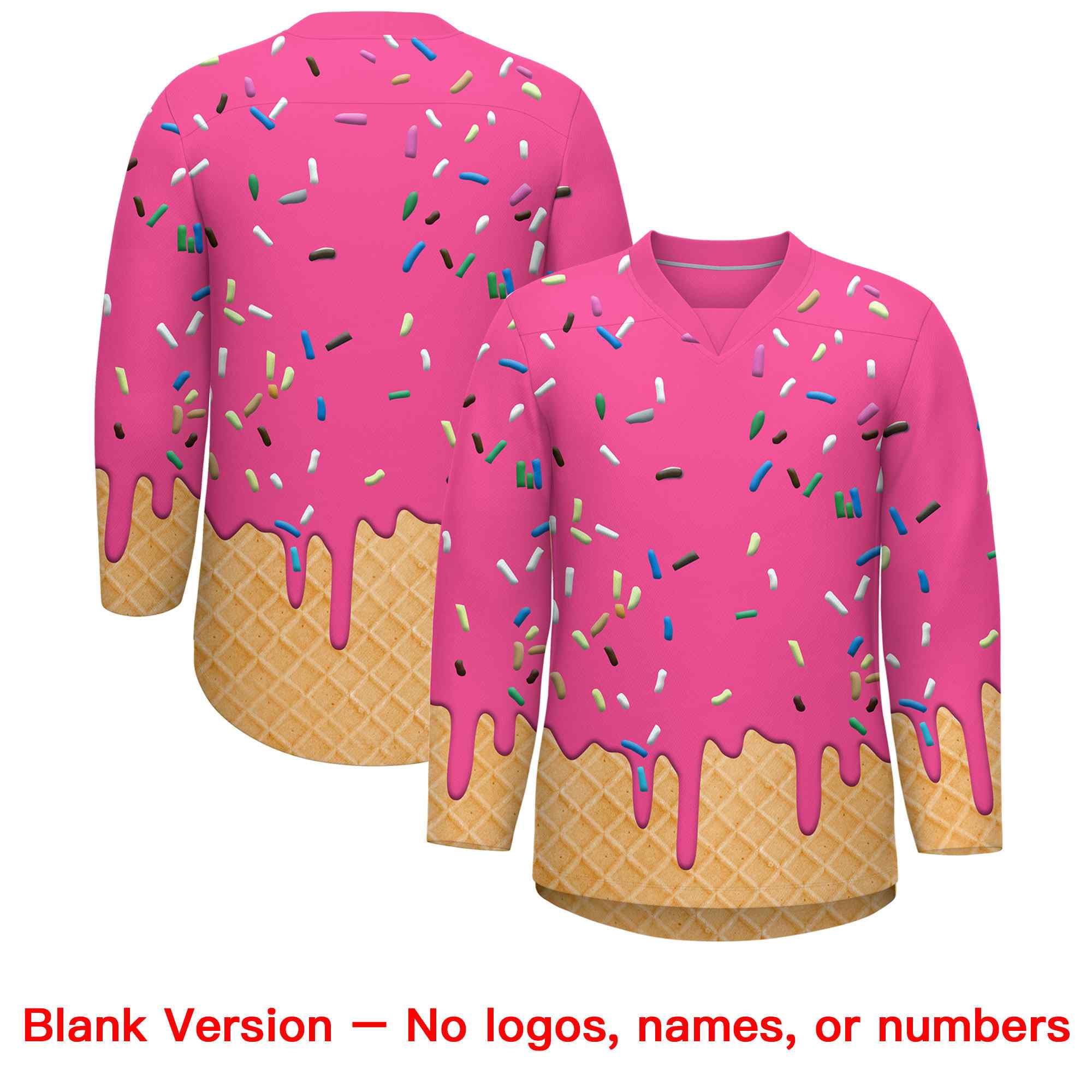 Custom Pink White Ice Cream Pattern Personalized V-Neck Hockey Jersey
