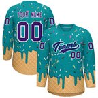 Custom Teal Purple Ice Cream Pattern Personalized V-Neck Hockey Jersey