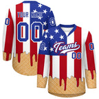 Custom American Flag White Ice Cream Pattern Personalized V-Neck Hockey Jersey