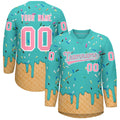 Custom Teal Light Pink Ice Cream Pattern Personalized V-Neck Hockey Jersey