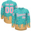 Custom Teal Light Pink Ice Cream Pattern Personalized V-Neck Hockey Jersey