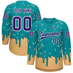Custom Teal Purple Ice Cream Pattern Personalized V-Neck Hockey Jersey