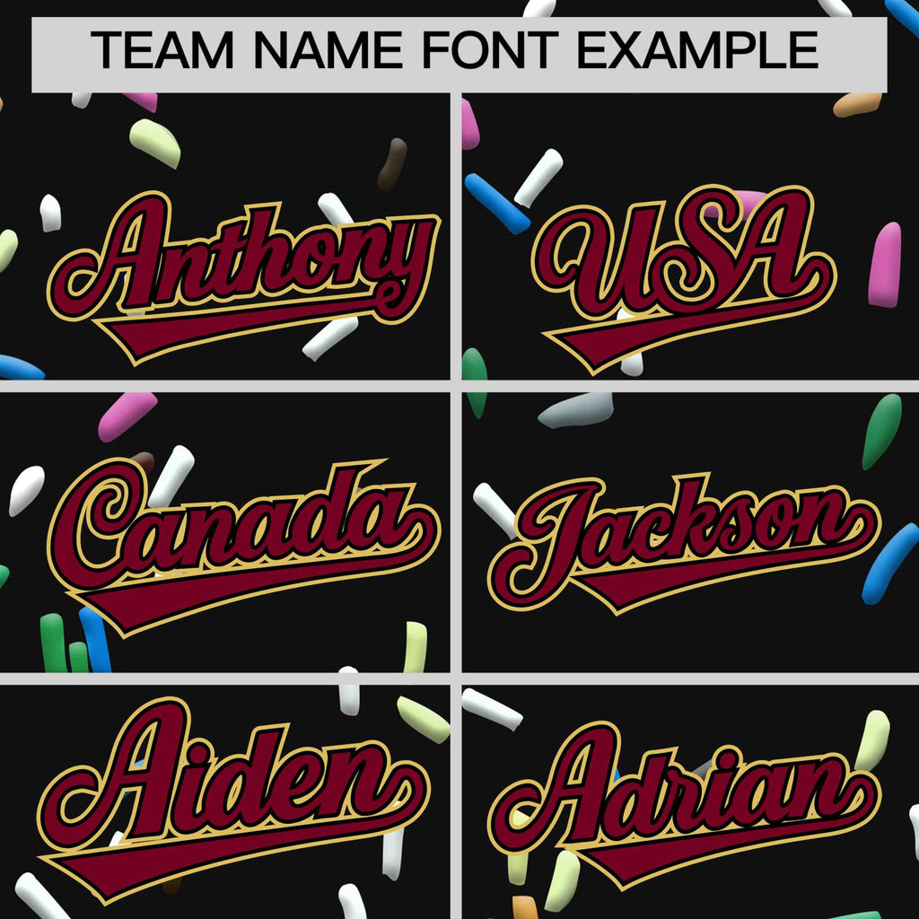 Custom Black Crimson Ice Cream Pattern Personalized V-Neck Hockey Jersey