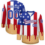 Custom American Flag White Ice Cream Pattern Personalized V-Neck Hockey Jersey
