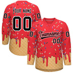 Custom Light Red Black Ice Cream Pattern Personalized V-Neck Hockey Jersey