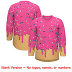 Custom Pink White Ice Cream Pattern Personalized V-Neck Hockey Jersey