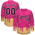 Custom Rose Red Black Ice Cream Pattern Personalized V-Neck Hockey Jersey