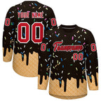 Custom Brown Red Ice Cream Pattern Personalized V-Neck Hockey Jersey