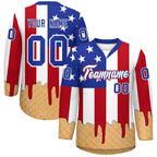 Custom American Flag White Ice Cream Pattern Personalized V-Neck Hockey Jersey