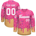 Custom Pink White Ice Cream Pattern Personalized V-Neck Hockey Jersey