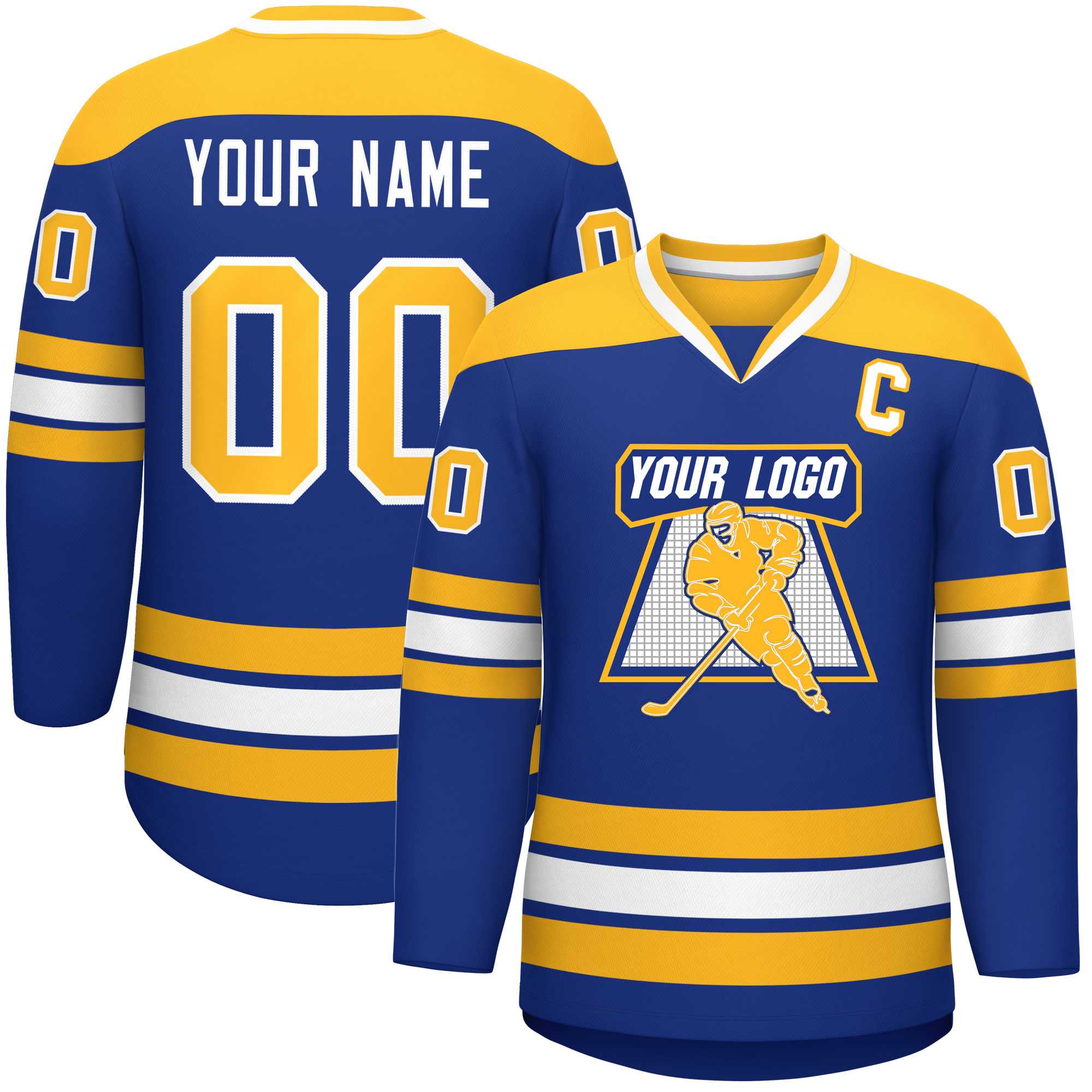 Custom Royal Gold-White Personalized Classic V-Neck Hockey Jersey Main image