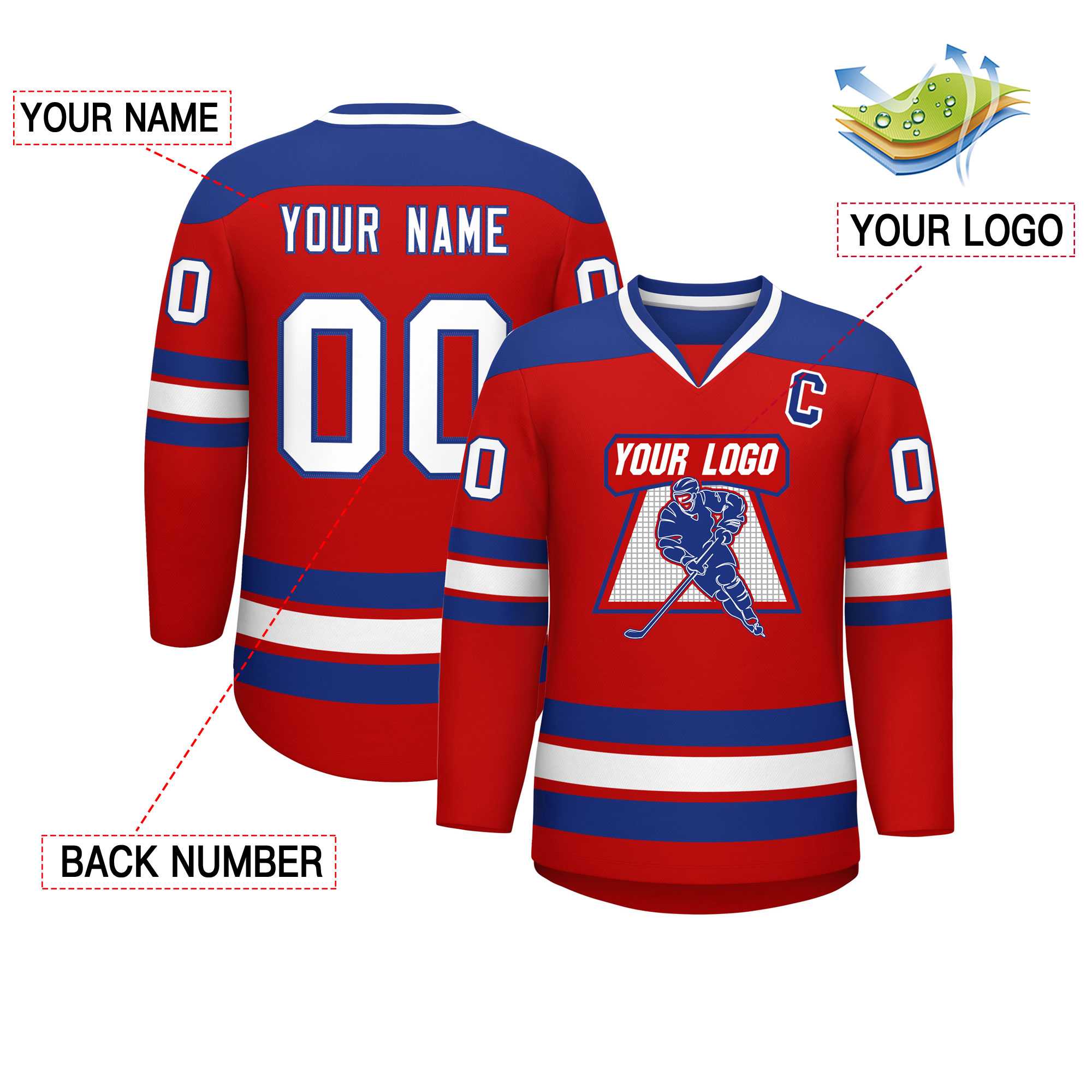 Custom Red Royal-White Personalized Classic V-Neck Hockey Jersey Secondary image
