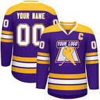 Custom Purple Gold-White Personalized Classic V-Neck Hockey Jersey