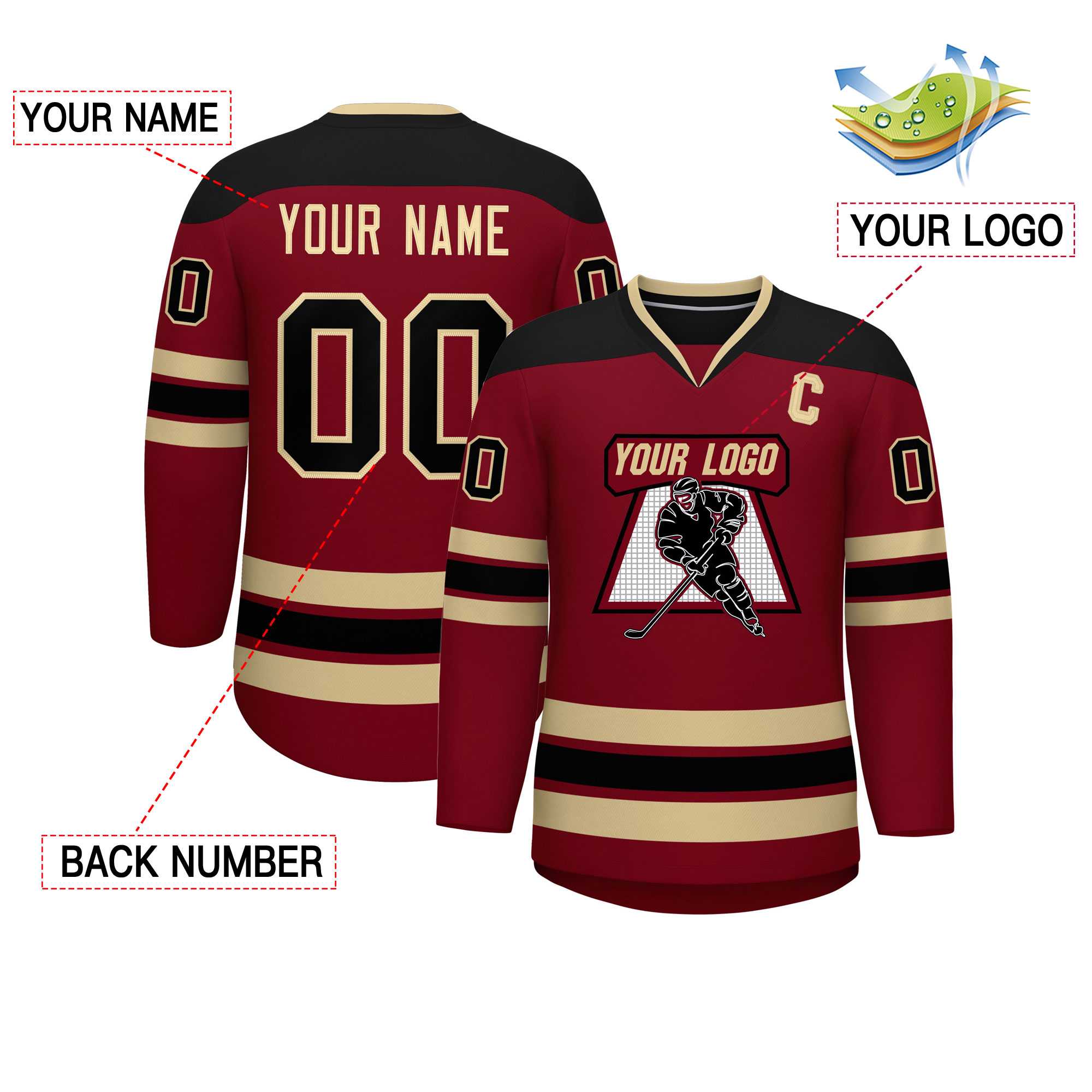Custom Crimson Black-Black Personalized Classic V-Neck Hockey Jersey Secondary image