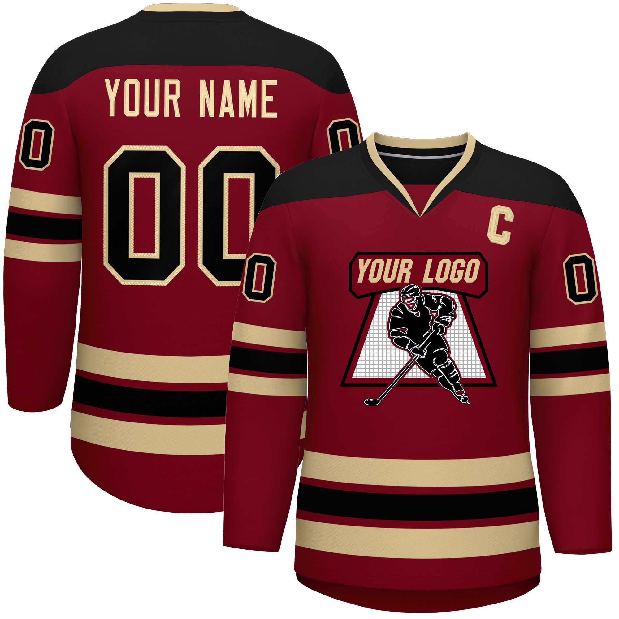 Custom Crimson Black-Black Personalized Classic V-Neck Hockey Jersey Main image