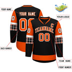Custom Black Orange-White Personalized Raglan Sleeves V-Neck Hockey Jersey