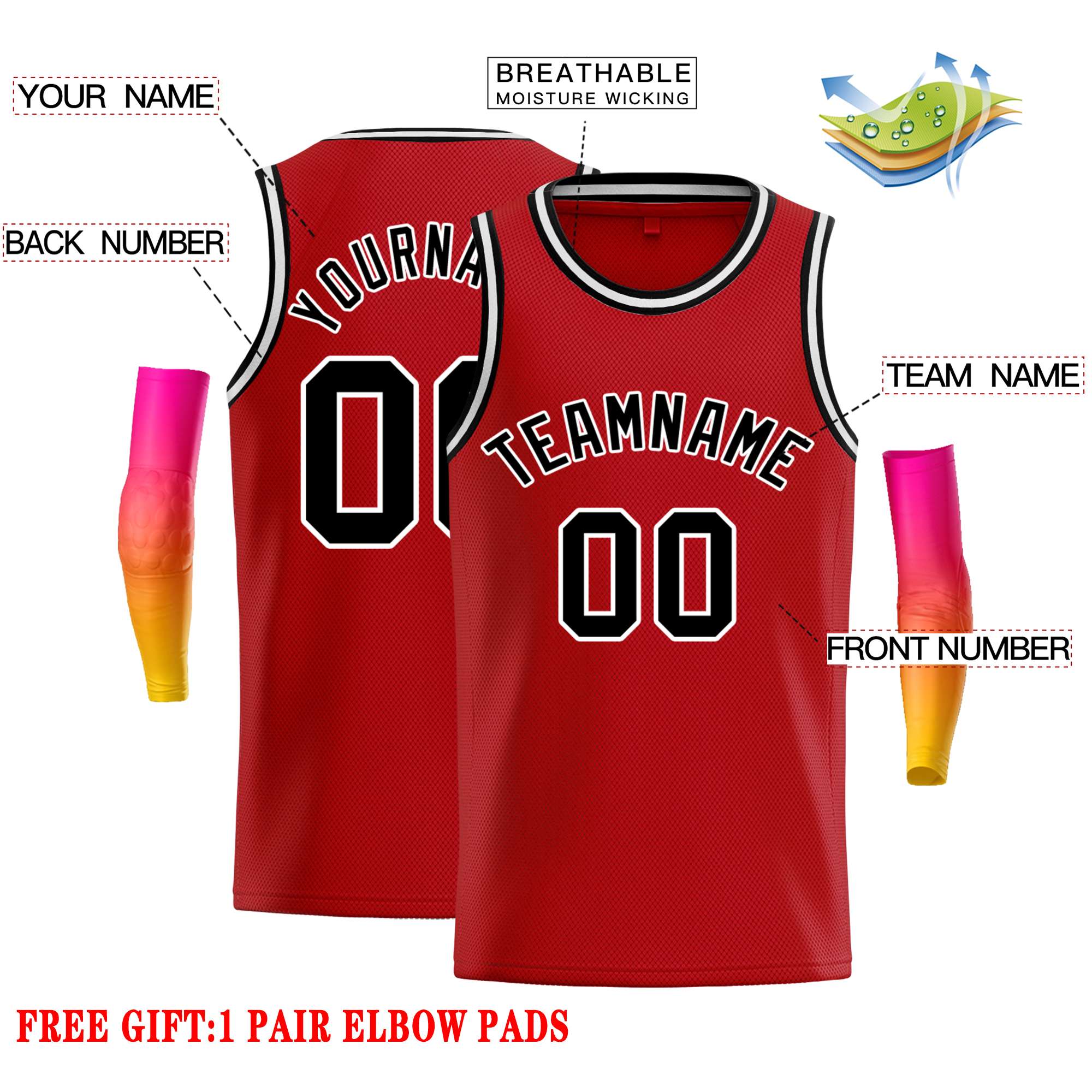 Custom Red Black-White Classic Tops Casual Basketball Jersey Secondary image