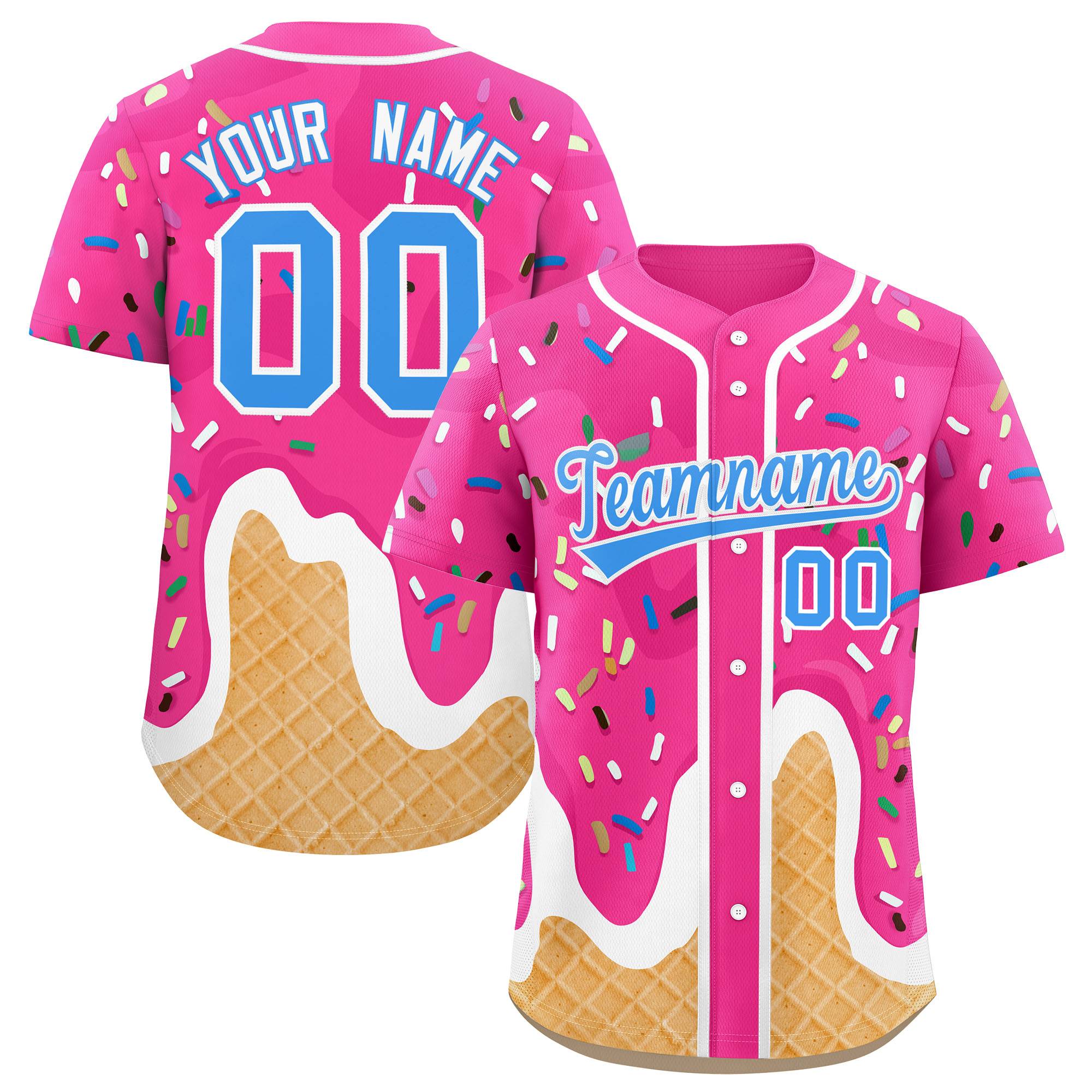 Custom Pink Ice Cream Cone Graffiti Pattern Fashion Authentic Baseball Jersey Main image