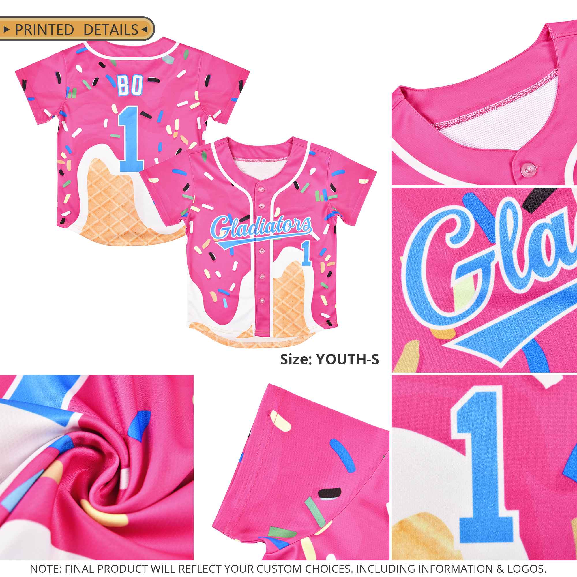 Custom Powder Blue Ice Cream Cone Graffiti Pattern Fashion Authentic Baseball Jersey