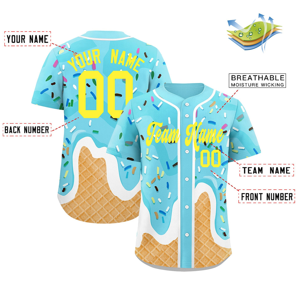 Fans-Made | Custom Blue Ice Cream Cone Graffiti Pattern Fashion Authentic Baseball Jersey From Evan Neufang Available for Reorder