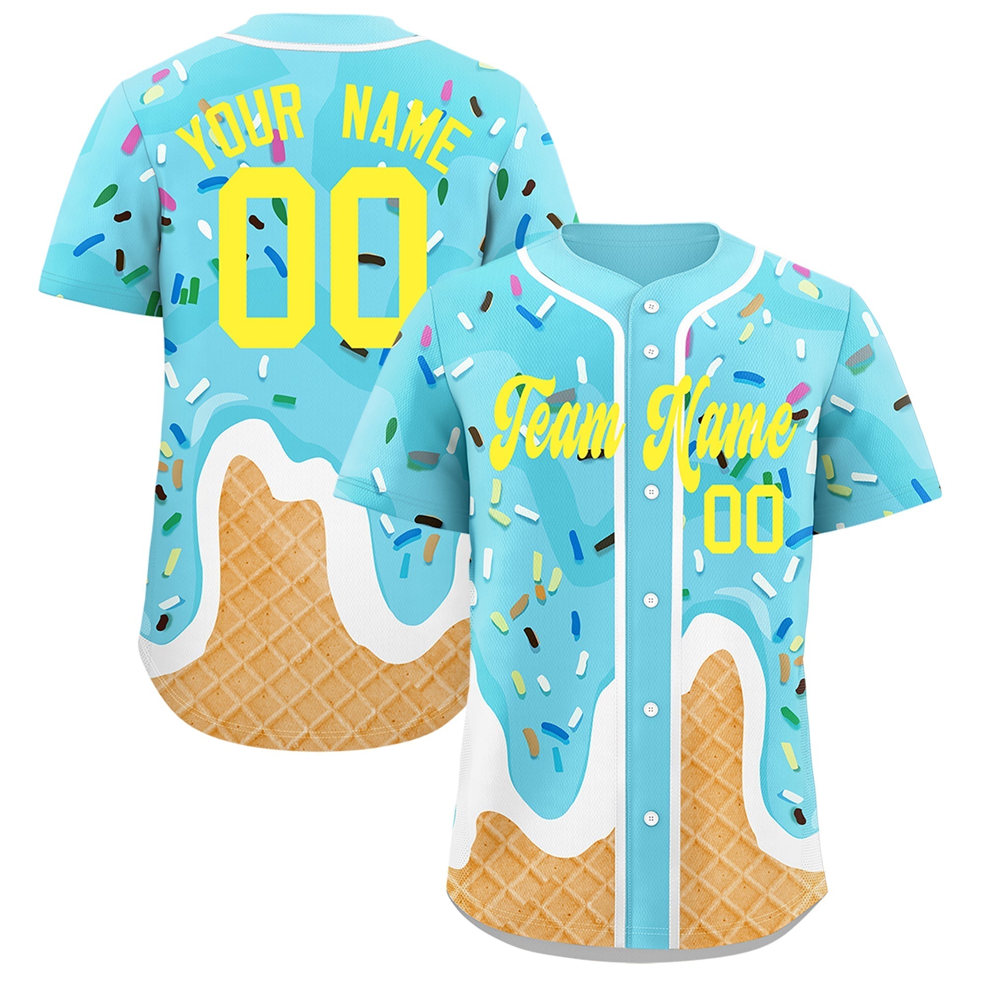 Fans-Made | Custom Blue Ice Cream Cone Graffiti Pattern Fashion Authentic Baseball Jersey From Evan Neufang Available for Reorder