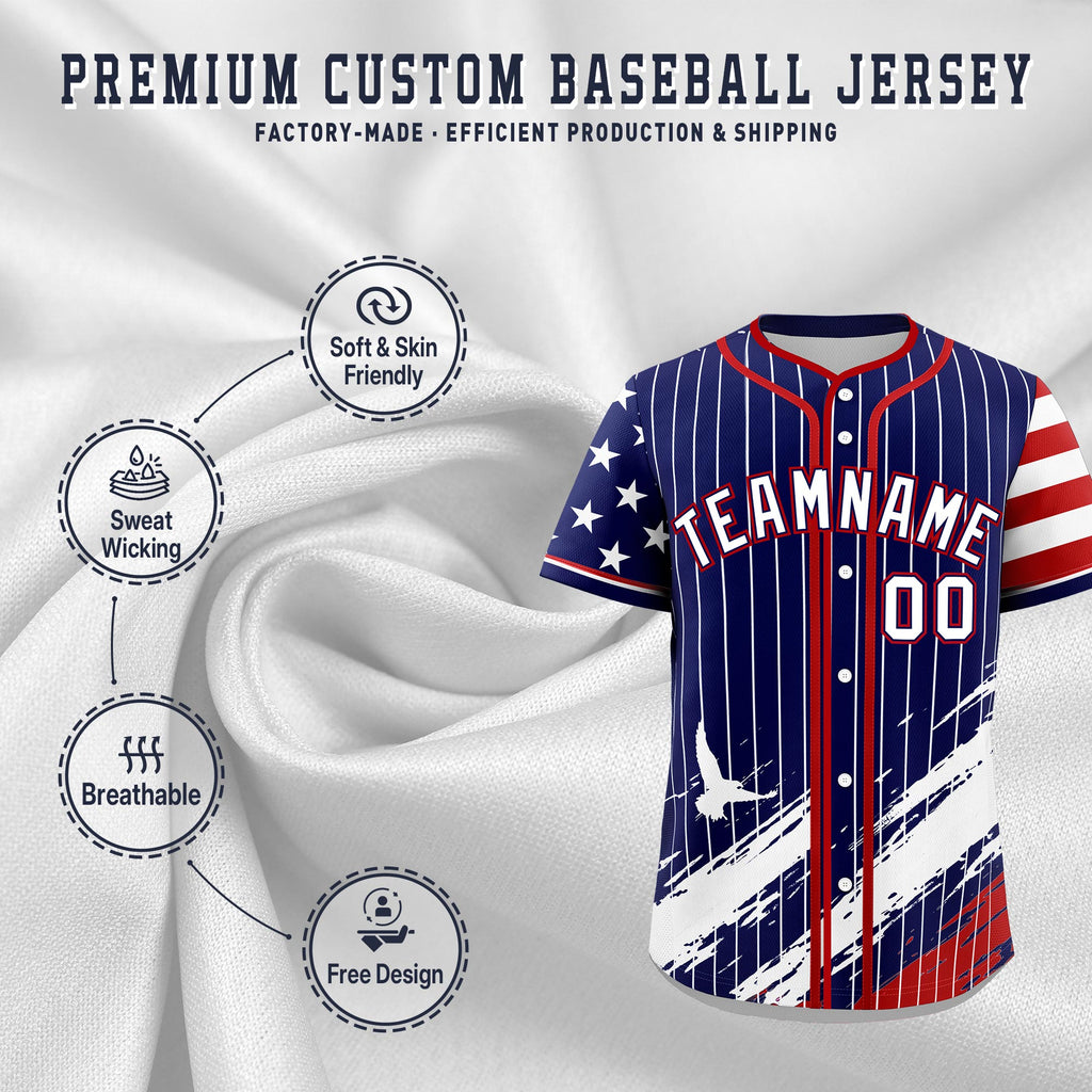 Custom Navy Baseball Jersey Graffiti Pattern Independence Day