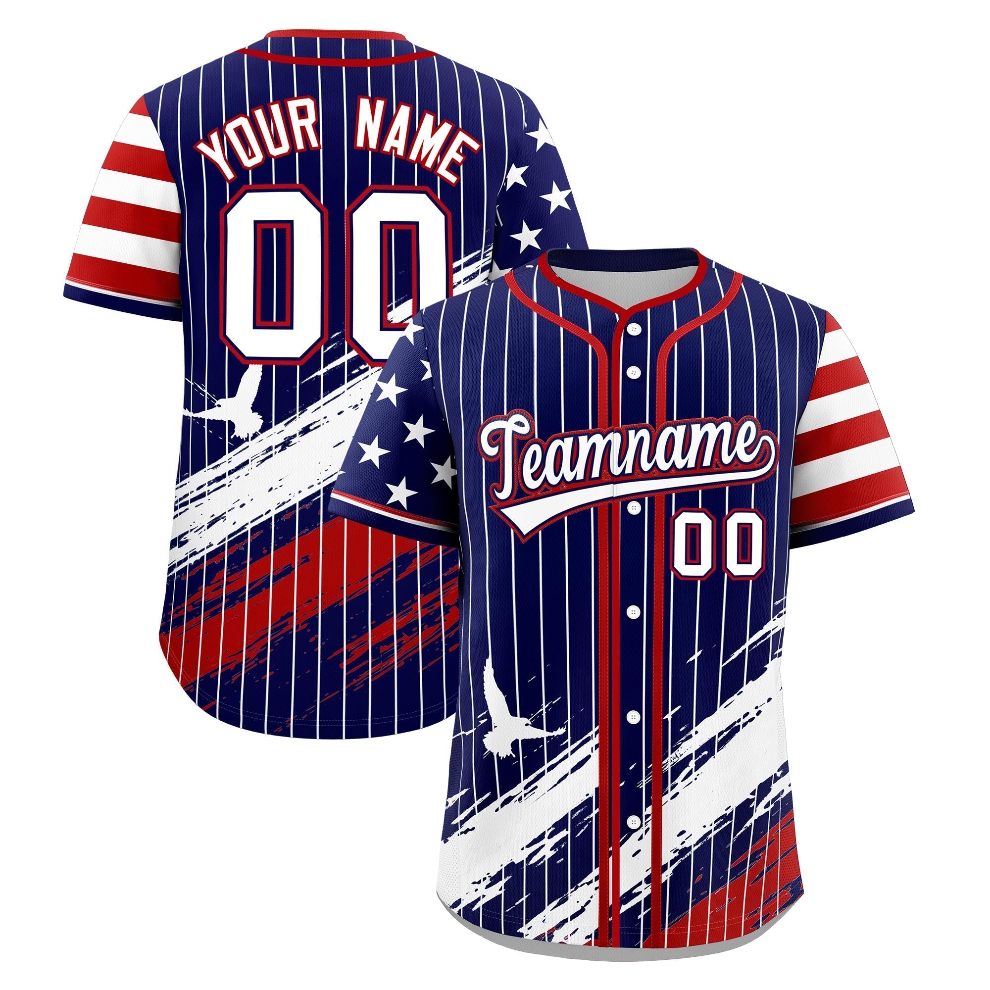Custom Navy Baseball Jersey Graffiti Pattern Independence Day Main image